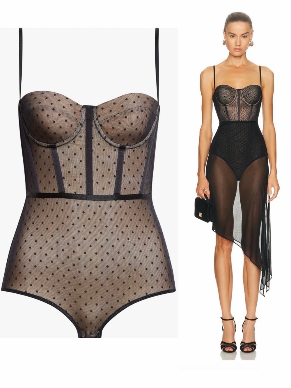 ZIMMERMANN Dot Bodysuit Sheer Polka-Dot Underwire Black Sz 1 NWT $450